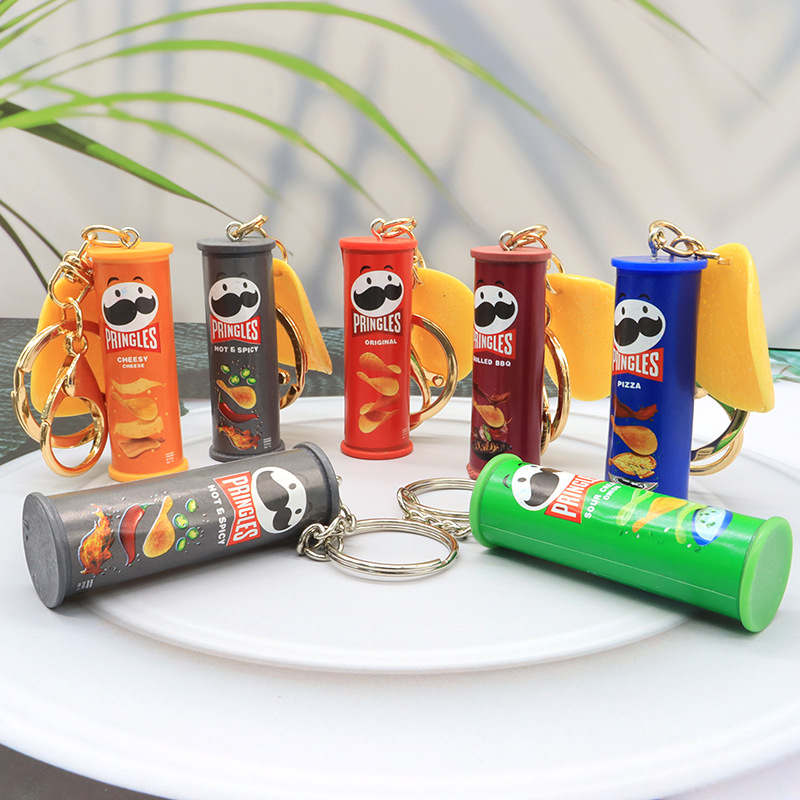Gaming Console Keychain - クリエイティブなポテトチップキーホルダー - リアルな樹脂製スナックポテトチップハンギングデコレーション - ポテトチップバケットミニハンガー